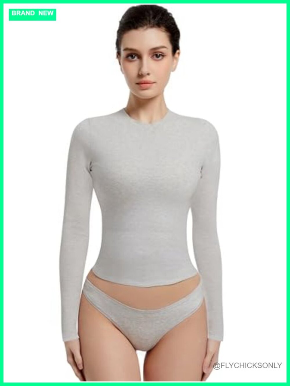 Long Sleeve Crewneck Fitted Crop Top Tee Stretch Cotton Y2K Going Out